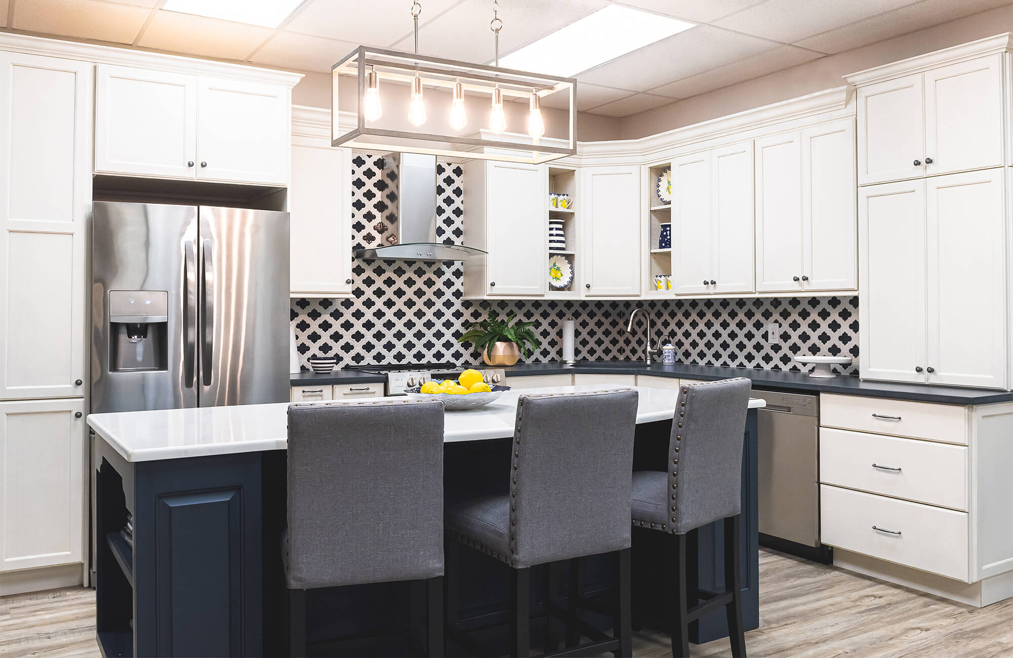 Black and white showroom kitchen