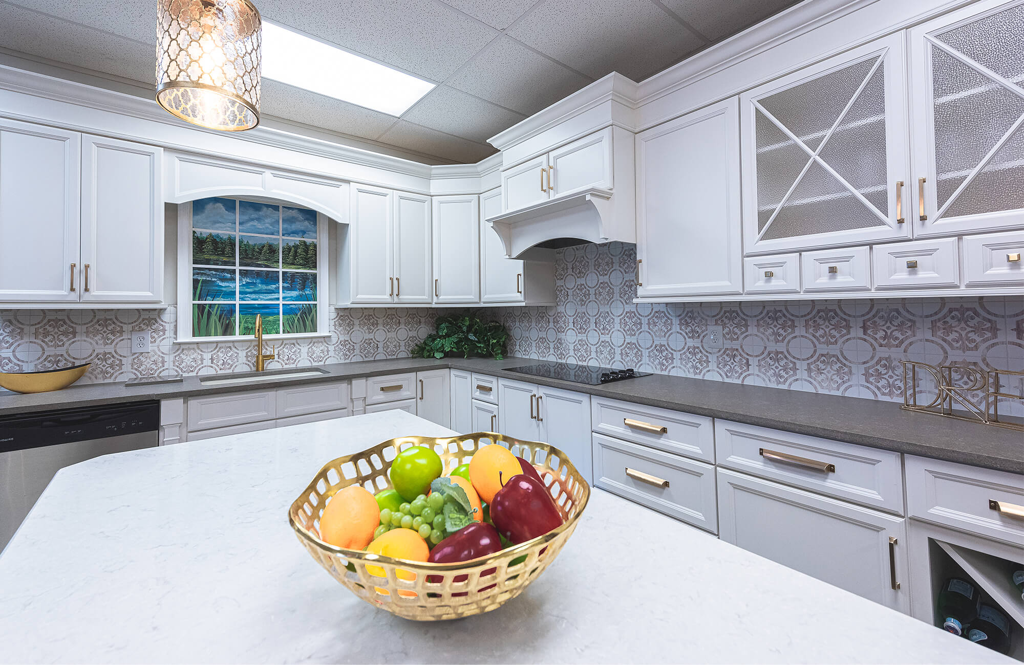 Bright white showroom kitchen table